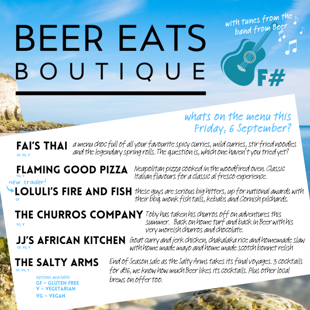 Beer Eats street food market food fair evening free with Thai, pizza, barbecue, Caribbean and South African, Spanish and local beverages from mobile bar The Salty Arms