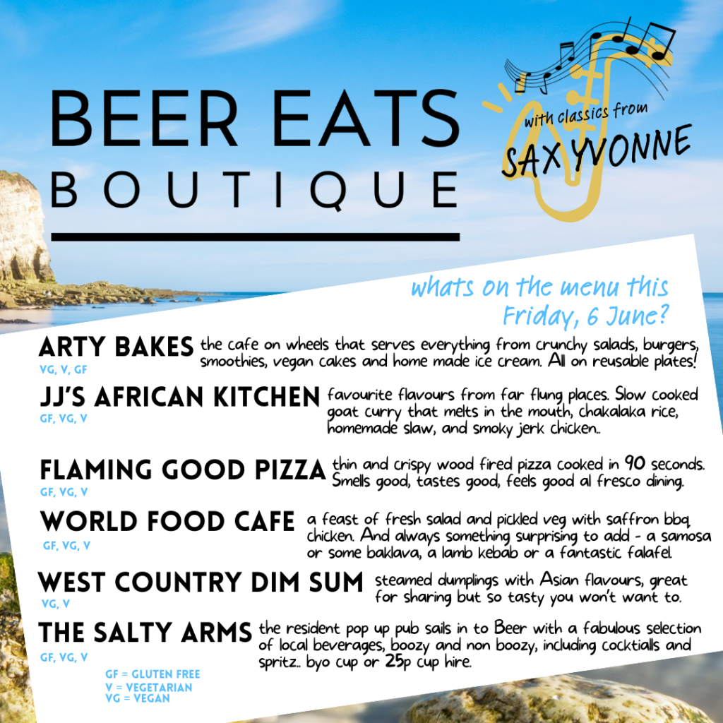 Beer Eats Boutique street food market Friday evenings once a month includes salds, burdgers, goat curry and juerk chicken, pizza, persian chicken, dim sum and bao buns and local beverages